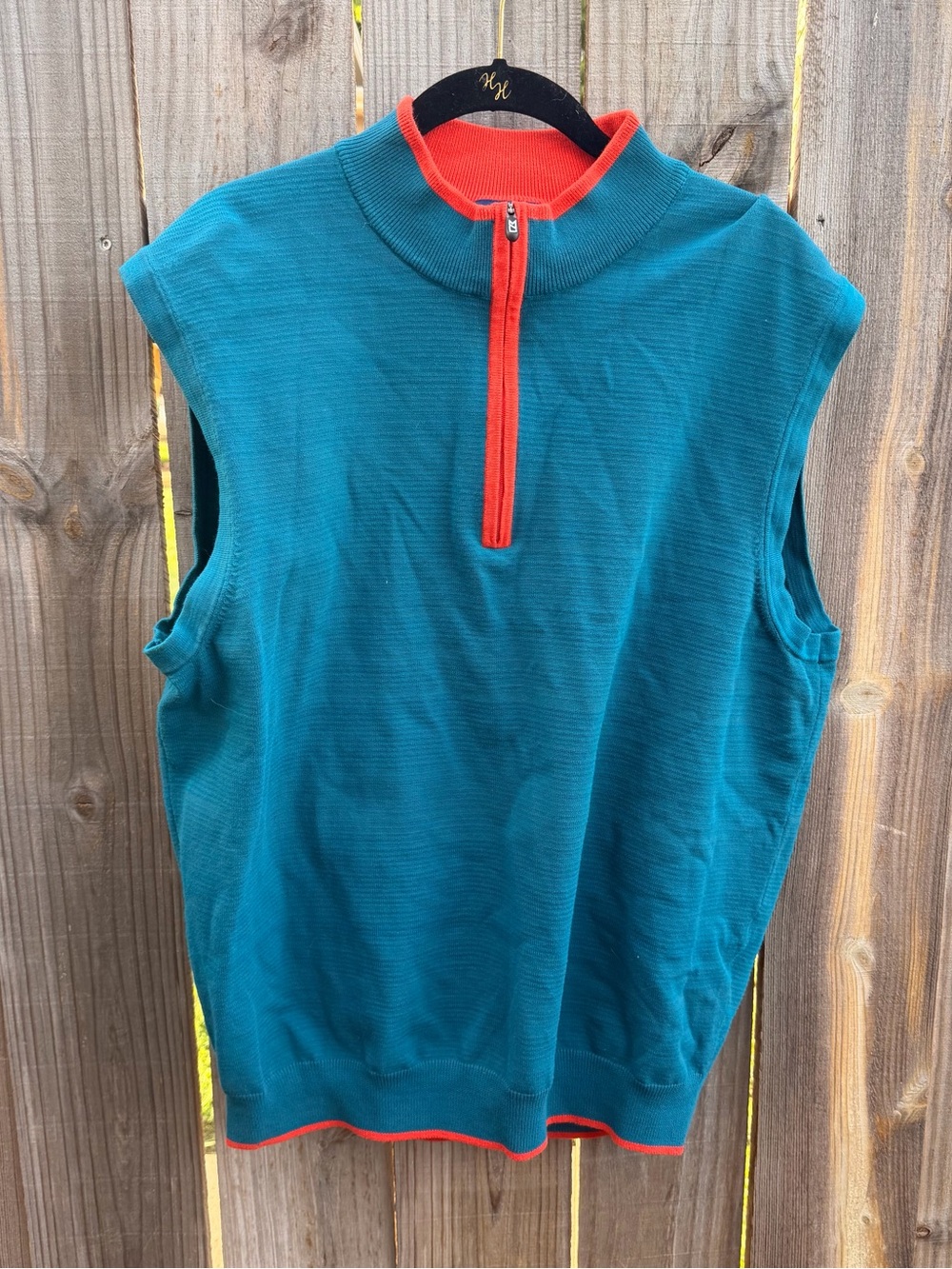 Cutter & Buck Teal Sleeveless Quarter-Zip Tank with Orange Trim Size Large